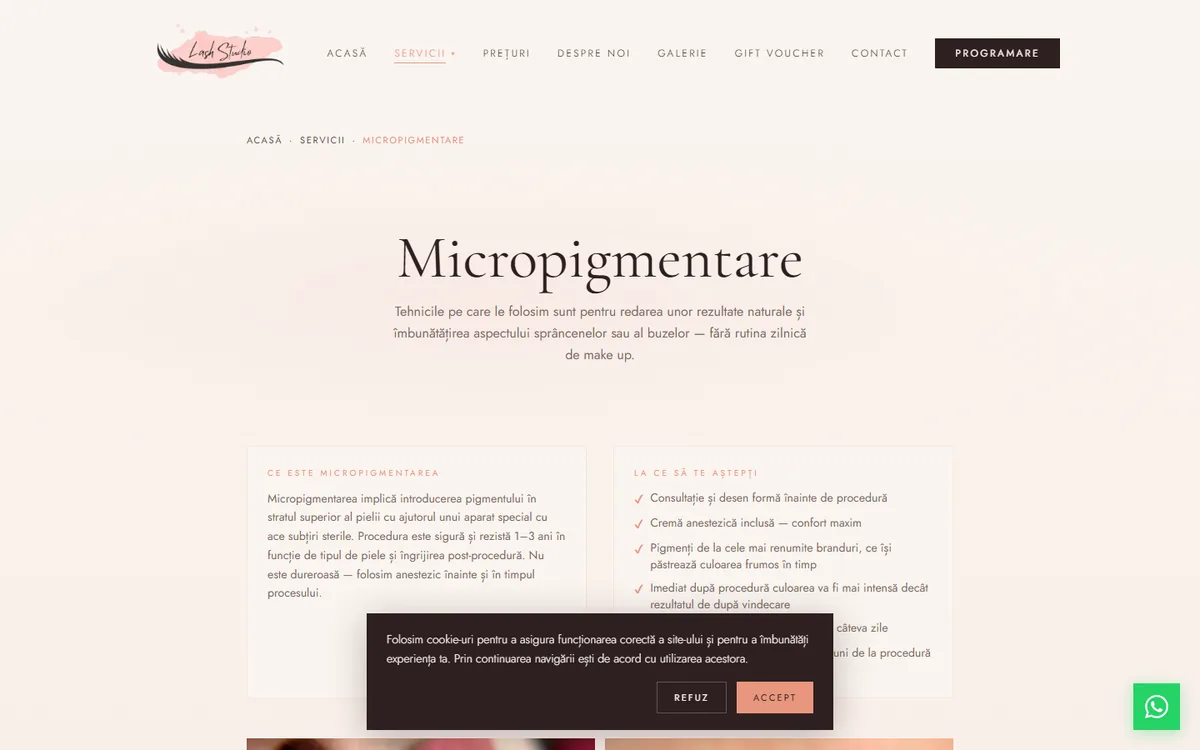 Pagina serviciului Micropigmentare — schema Service + FAQ