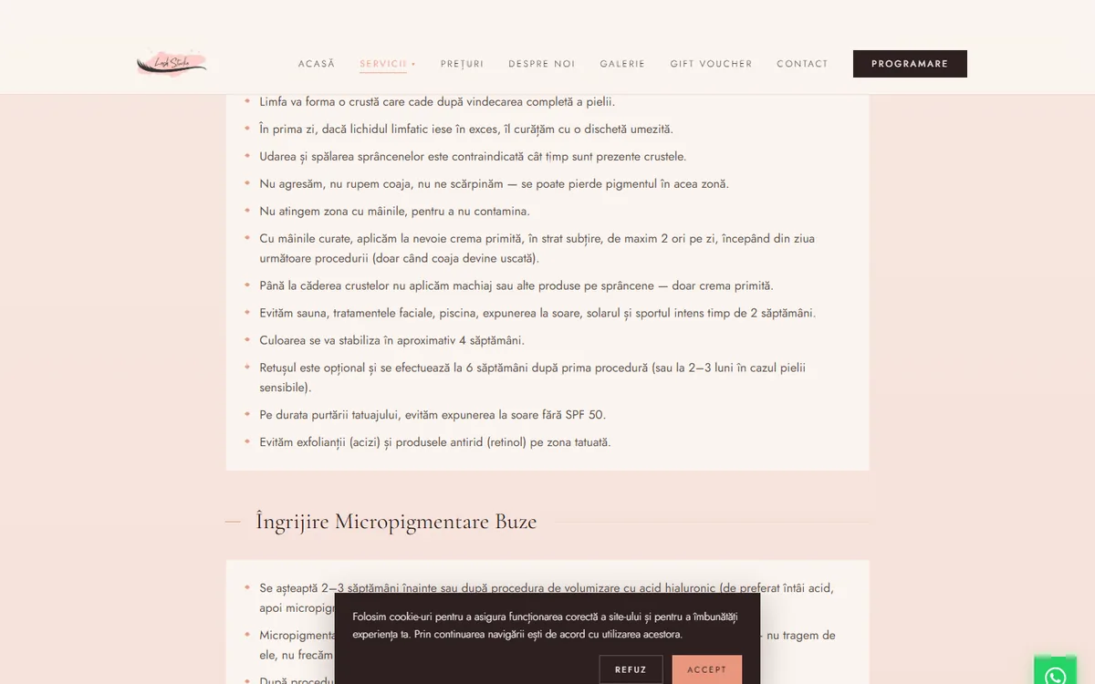 Chenare aftercare şi contraindicații pe pagina Micropigmentare