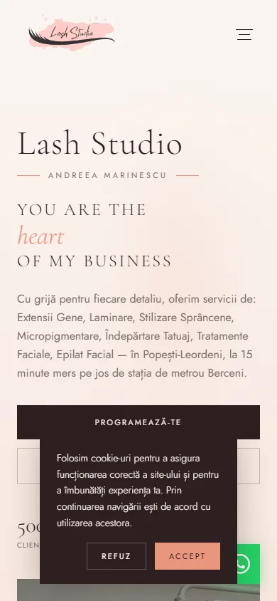 Lashstudio.ro pe mobile — vedere homepage