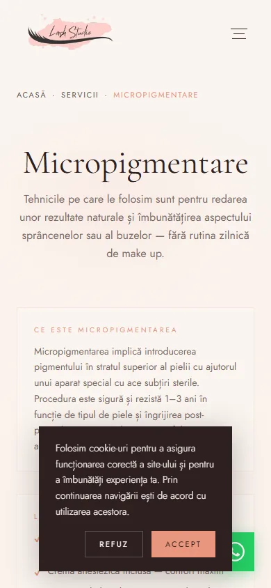 Pagina Micropigmentare pe mobile — chenare aftercare