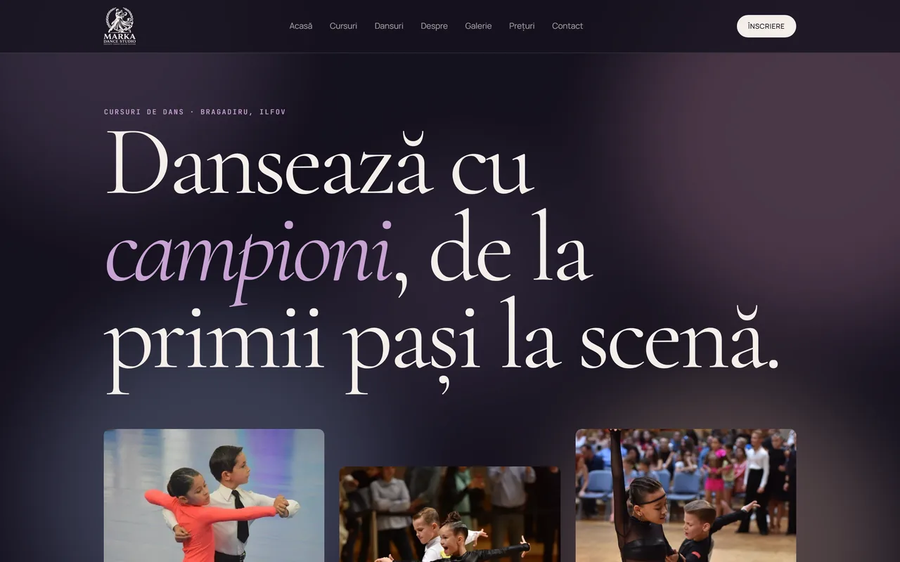 Marka Dance Studio homepage on desktop